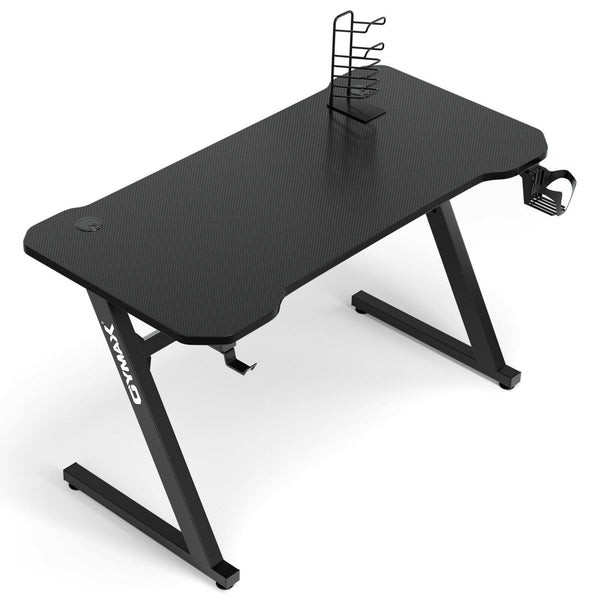 Z-Shaped Gaming Desk with Handle Rack - Black