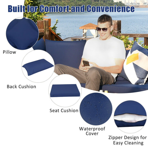 7pc Outdoor Rattan Sofa Set -  Navy