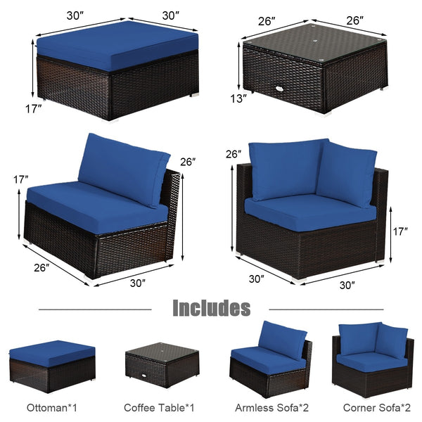 6pc Outdoor Patio Rattan Furniture Set - Navy