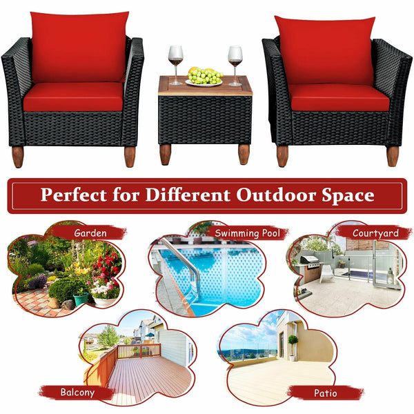 3pc Outdoor Patio Rattan Furniture Set - Red