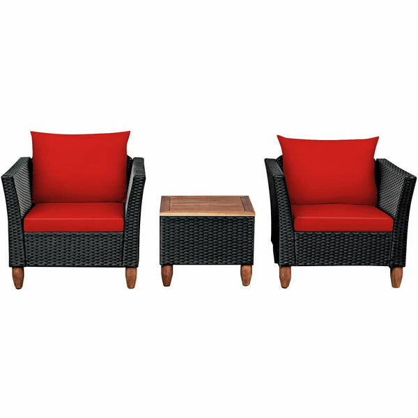 3pc Outdoor Patio Rattan Furniture Set - Red