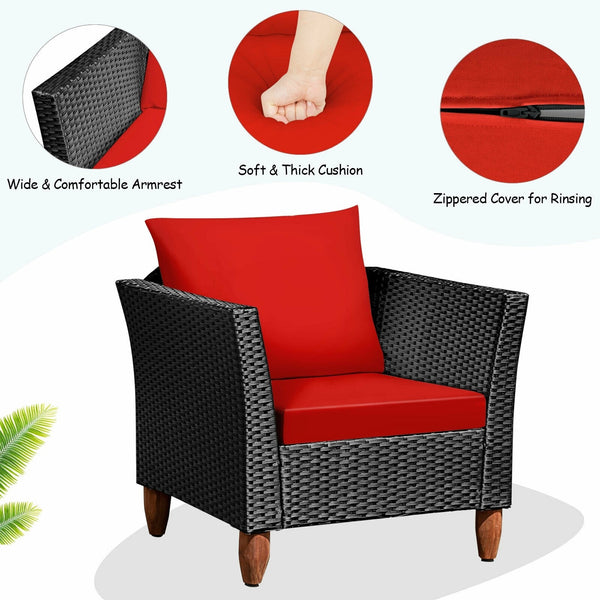 3pc Outdoor Patio Rattan Furniture Set - Red