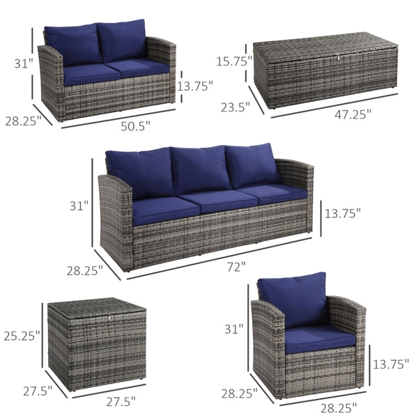 6pc Outdoor Rattan Patio Conversation Set - Navy Blue