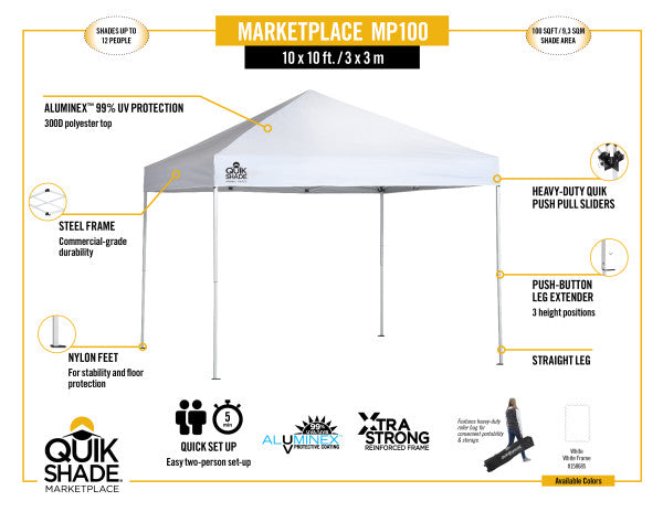 10x10 ft. Outdoor Event Marketplace Superior Pop-Up Canopy Tent - White