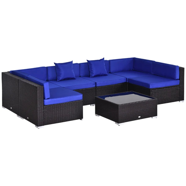 7pc Wicker Patio Furniture Sectional Sofa Set with Cushions - Blue