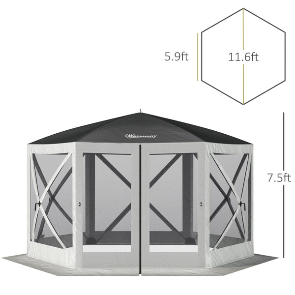 12' x 12' Hexagon Pop Up Screen Tent - Gray