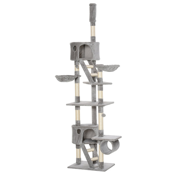 94"-102" Multilevel Cat Tree Playhouse - Light Grey