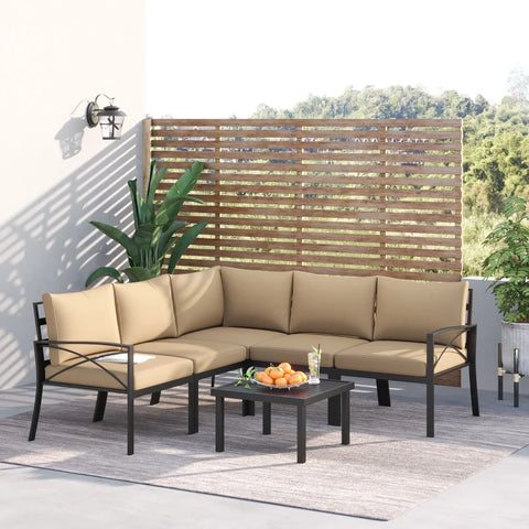6pc Outdoor L-Shaped Patio Sectional Sofa Set - Beige