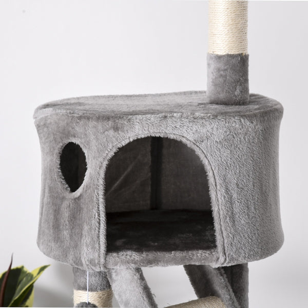 94"-102" Multilevel Cat Tree Playhouse - Light Grey